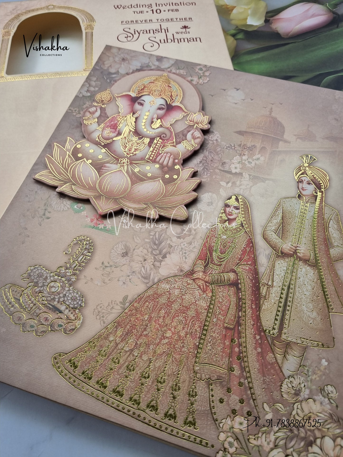 Ganesh Ji Dulah Dulhan Hindu Padded invitation Cards EJ-5026