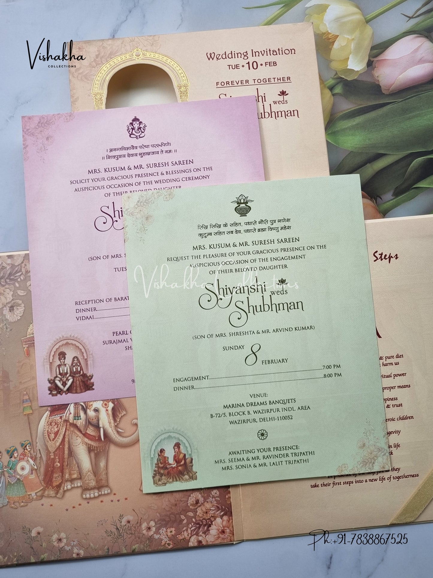 Ganesh Ji Dulah Dulhan Hindu Padded invitation Cards EJ-5026