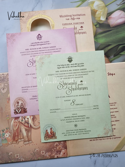 Ganesh Ji Dulah Dulhan Hindu Padded invitation Cards EJ-5026