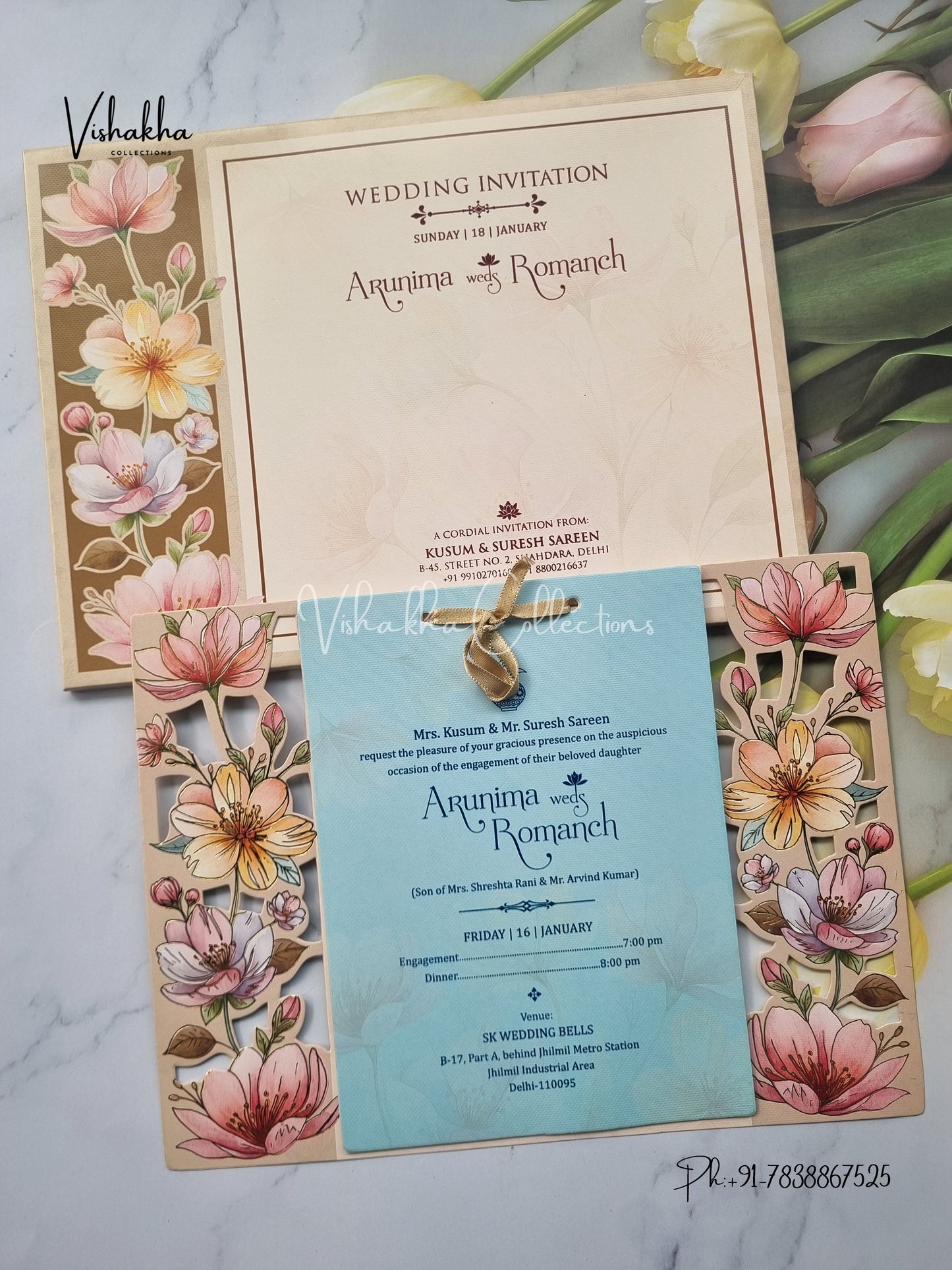 Paper Laser Cut Semi Box Flower Hindu Muslim Christian Sikh invitation Cards EJ-5027