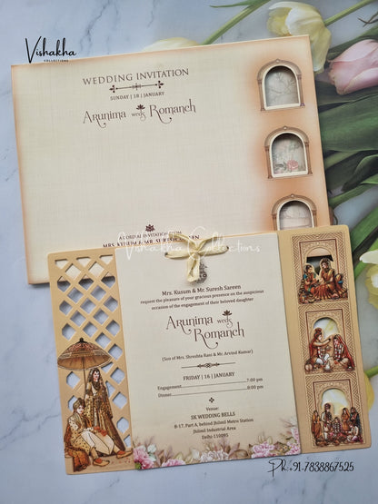 Paper Laser Cut Semi Box Dulah Dulhan Hindu Sikh invitation Cards EJ-5028