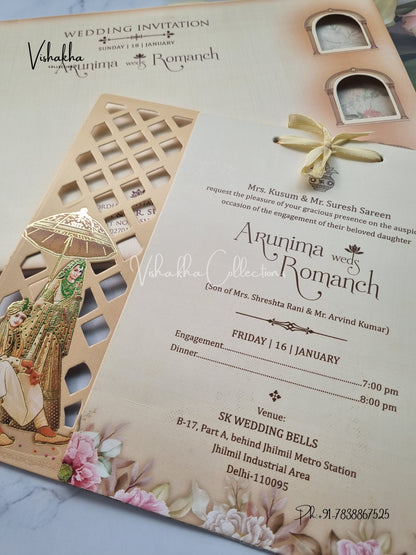 Paper Laser Cut Semi Box Dulah Dulhan Hindu Sikh invitation Cards EJ-5028