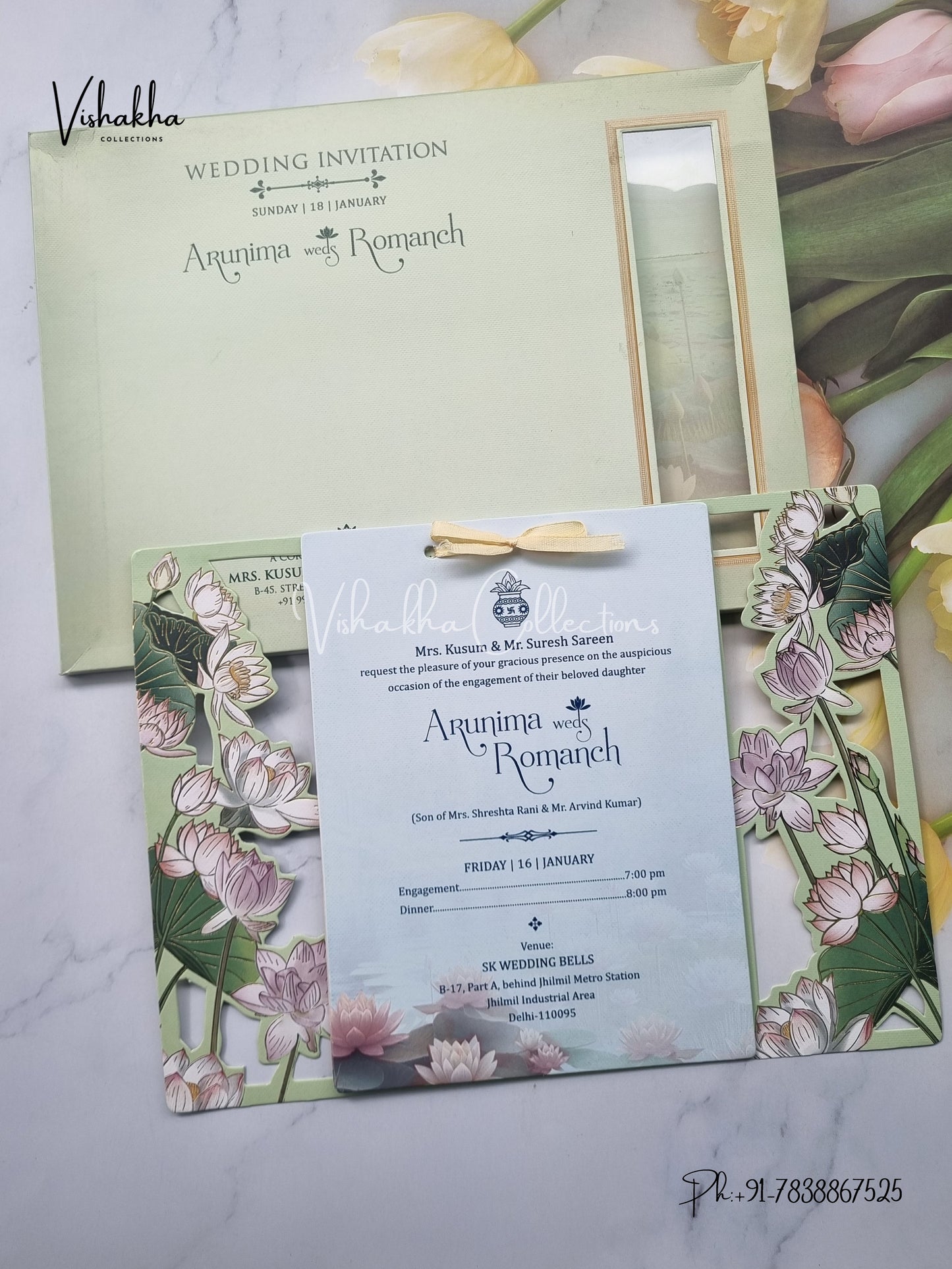 Flower Hindu Muslim Christian Sikh invitation Cards EJ-5029