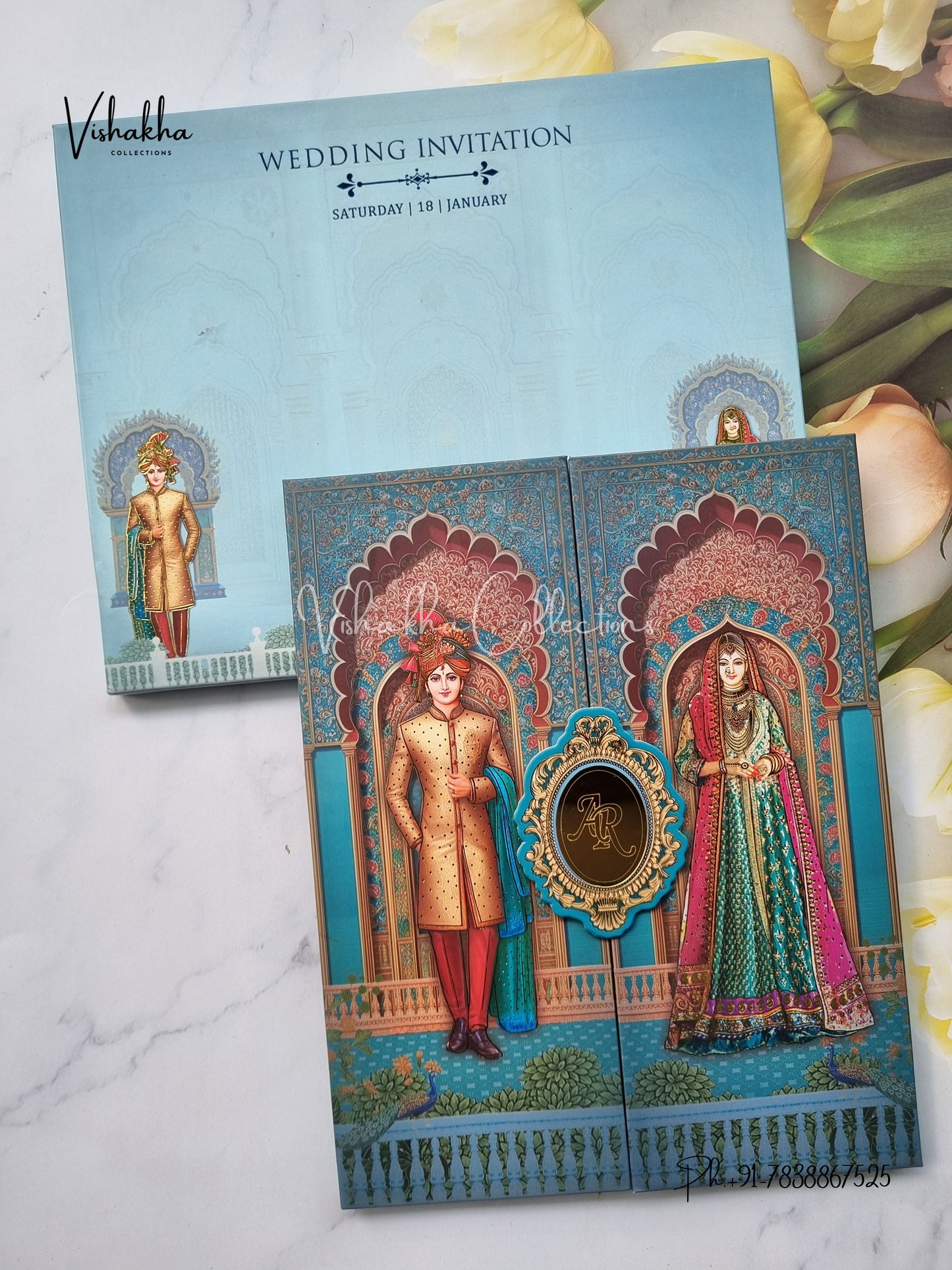 Semi Box Dulah Dulhan Double Door Hindu Sikh invitation Cards EJ-5030