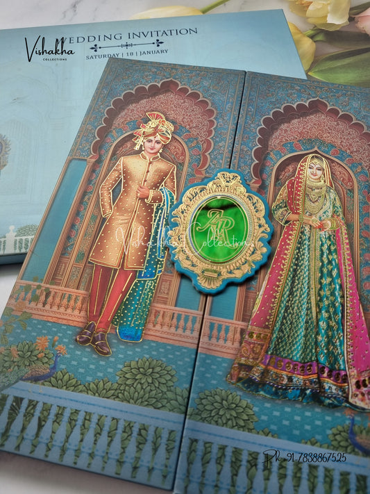 Semi Box Dulah Dulhan Double Door Hindu Sikh invitation Cards EJ-5030