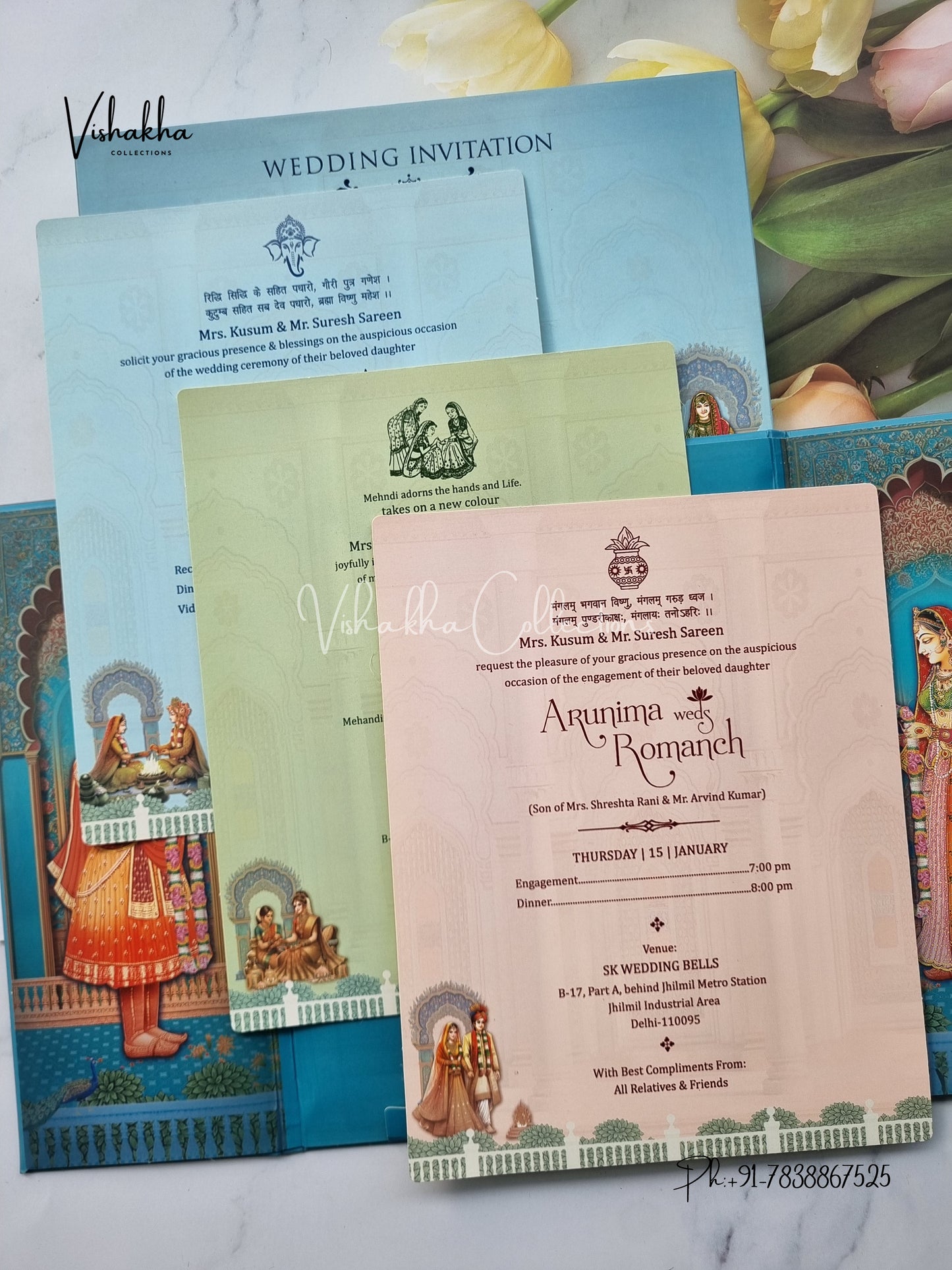 Semi Box Dulah Dulhan Double Door Hindu Sikh invitation Cards EJ-5030