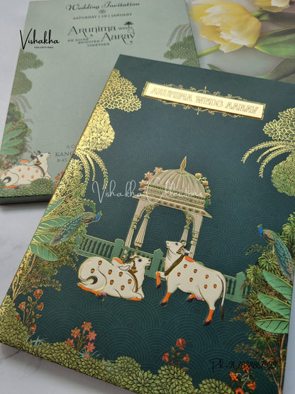 Semi Box Hindu Padded invitation Cards EJ-5031