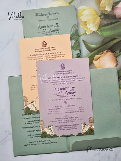 Semi Box Hindu Padded invitation Cards EJ-5031