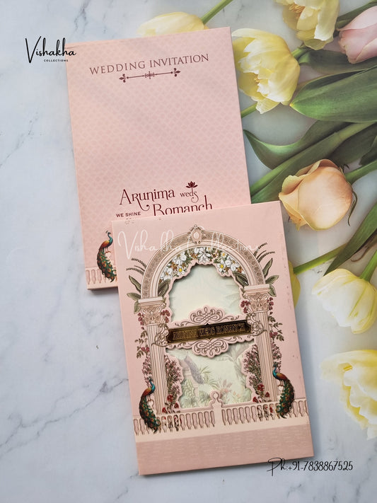 Peacock Semi Box Hindu Sikh Padded invitation Cards EJ-5032