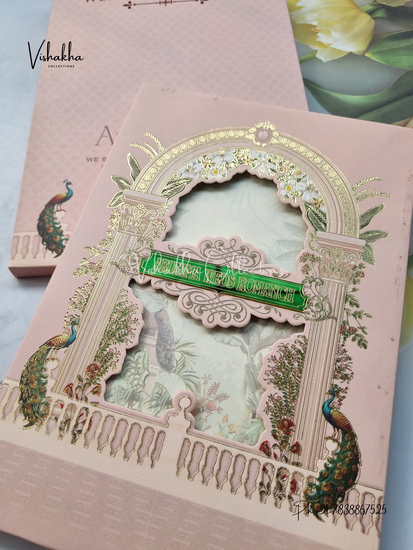 Peacock Semi Box Hindu Sikh Padded invitation Cards EJ-5032