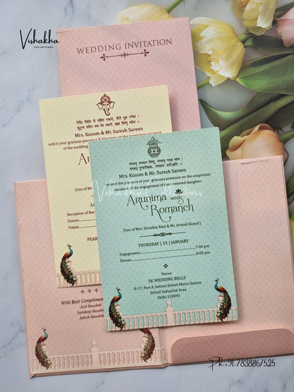 Peacock Semi Box Hindu Sikh Padded invitation Cards EJ-5032
