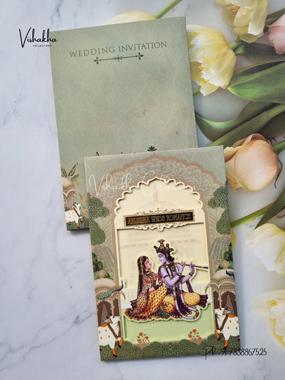 Radha Krishna Semi Box Hindu Padded invitation Cards EJ-5033