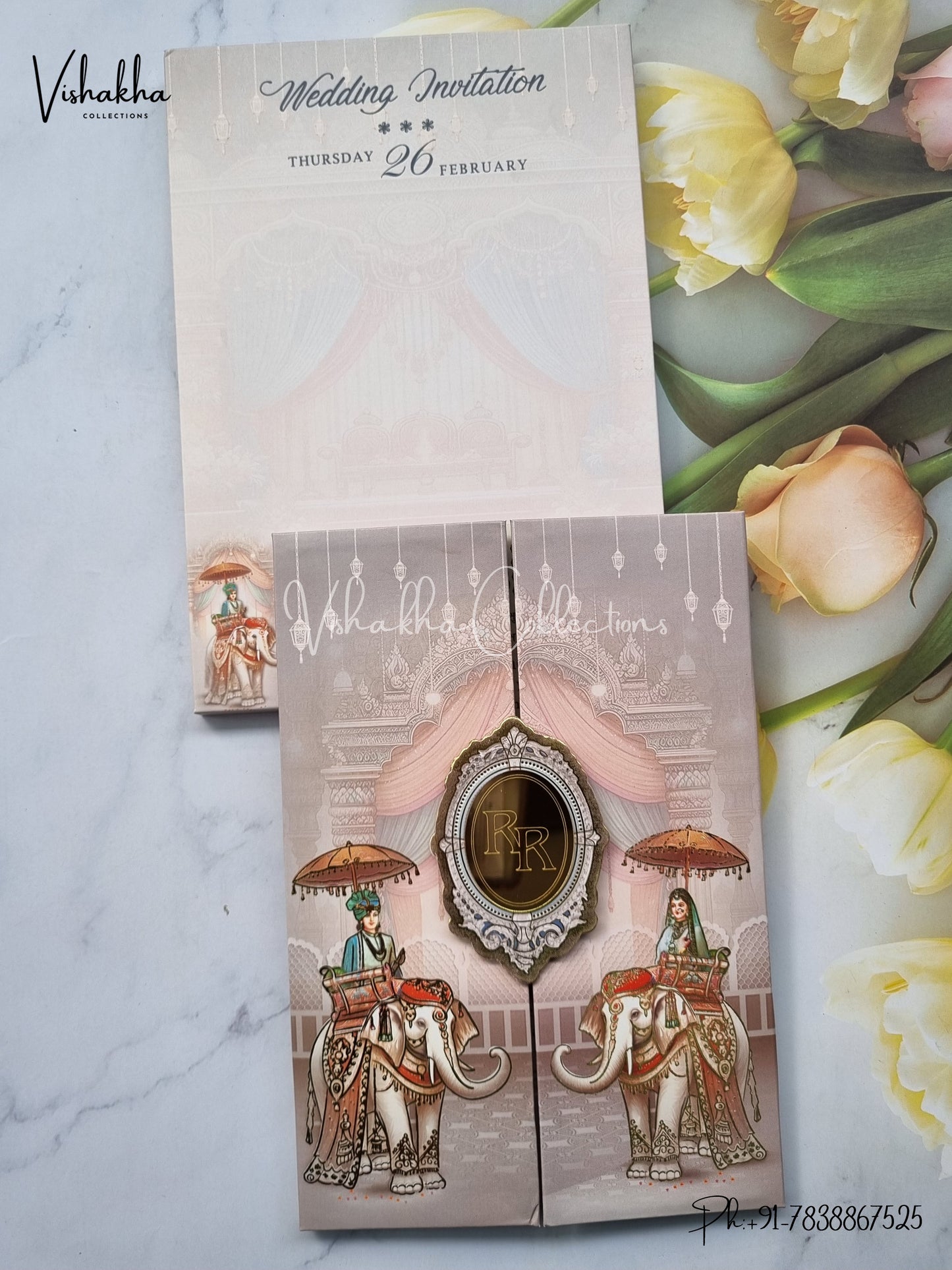 Hathi Dulah Dulhan Hindu Sikh Padded invitation Cards EJ-5035