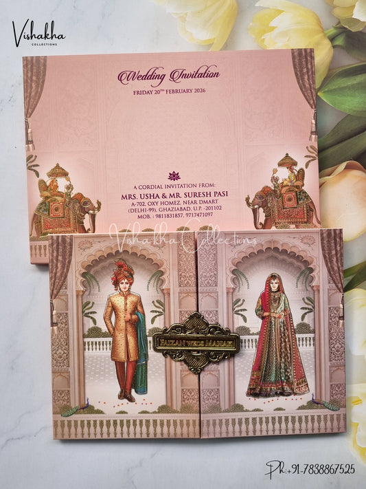 Dulah Dulhan Double Door Hindu Sikh Padded invitation Cards EJ-5037