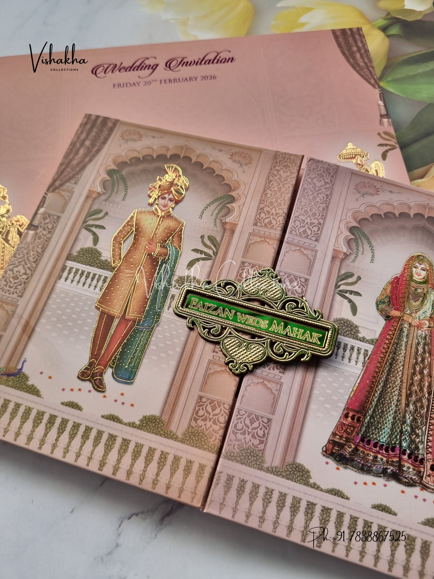 Dulah Dulhan Double Door Hindu Sikh Padded invitation Cards EJ-5037