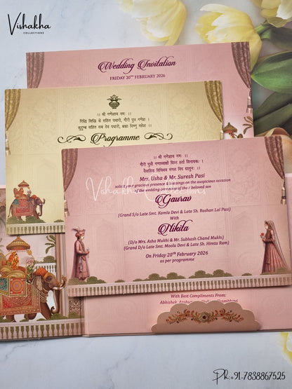 Dulah Dulhan Double Door Hindu Sikh Padded invitation Cards EJ-5037