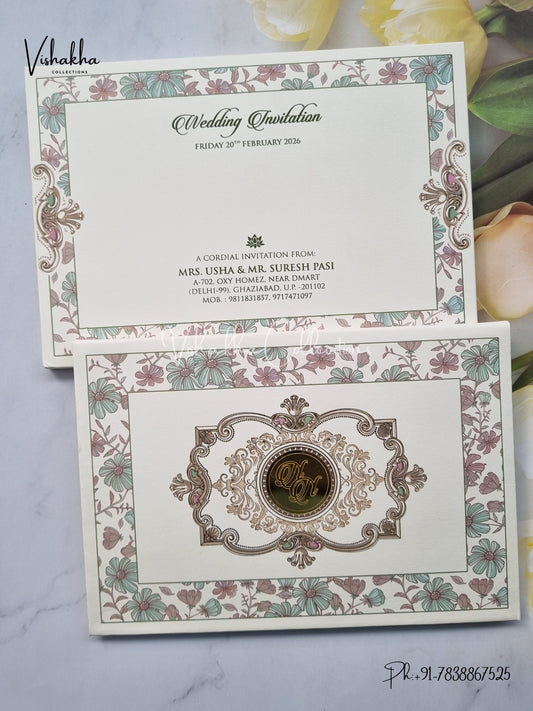 Flower Hindu Muslim Christian Sikh Padded invitation Cards EJ-5040