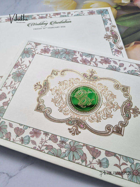 Flower Hindu Muslim Christian Sikh Padded invitation Cards EJ-5040