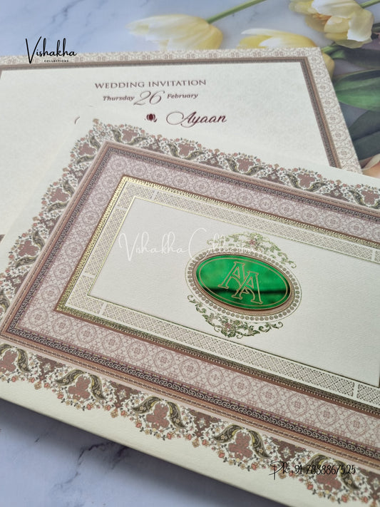 Semi Box Flower Hindu Muslim Christian Sikh Padded invitation Cards EJ-5041