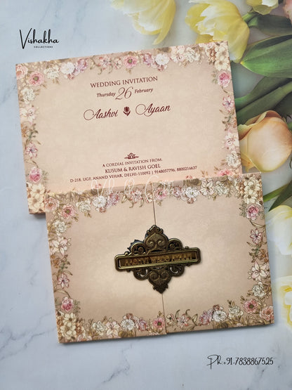 Semi Box Flower Double Door Hindu Muslim Christian Sikh Padded invitation Cards EJ-5042