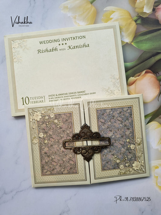 Semi Box Flower Double Door Hindu Muslim Christian Sikh Padded invitation Cards EJ-5044