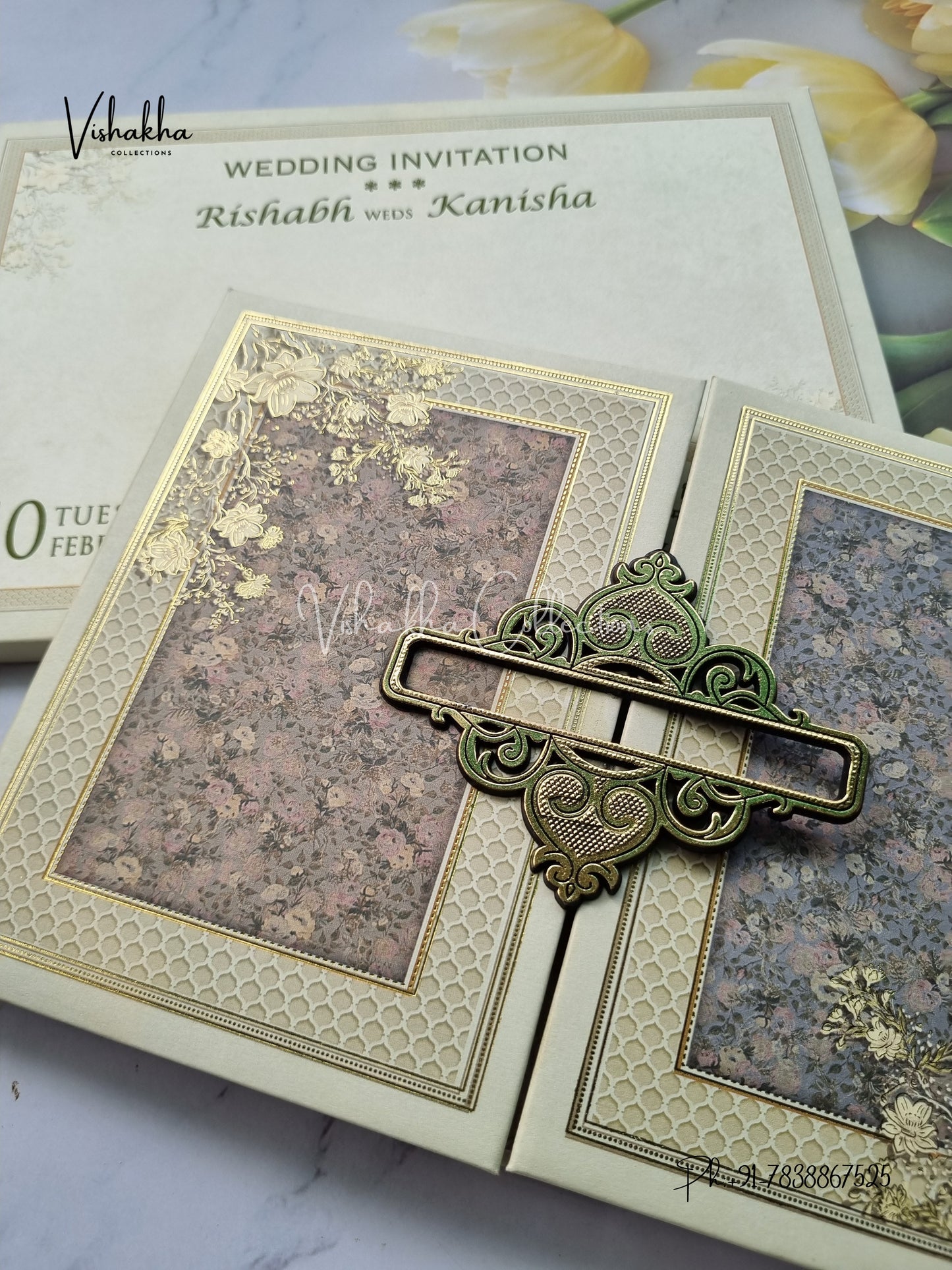 Semi Box Flower Double Door Hindu Muslim Christian Sikh Padded invitation Cards EJ-5044