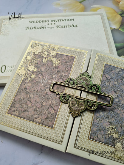 Semi Box Flower Double Door Hindu Muslim Christian Sikh Padded invitation Cards EJ-5044
