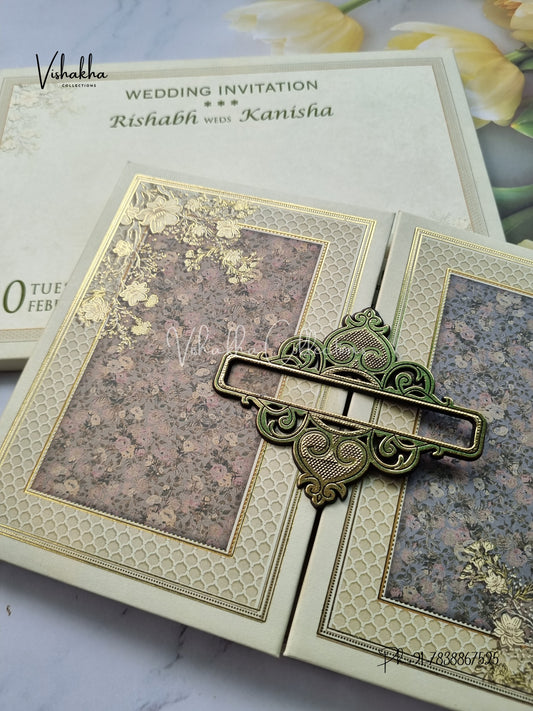 Semi Box Flower Double Door Hindu Muslim Christian Sikh Padded invitation Cards EJ-5044