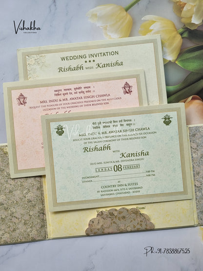 Semi Box Flower Double Door Hindu Muslim Christian Sikh Padded invitation Cards EJ-5044
