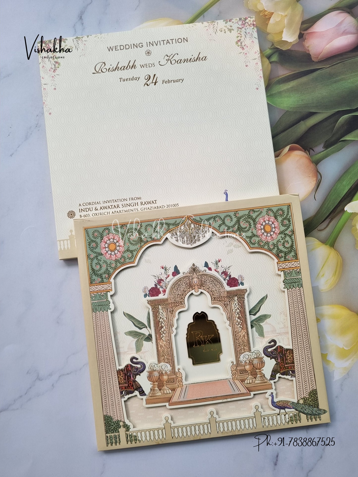 Semi Box Hathi Hindu Padded invitation Cards EJ-5048