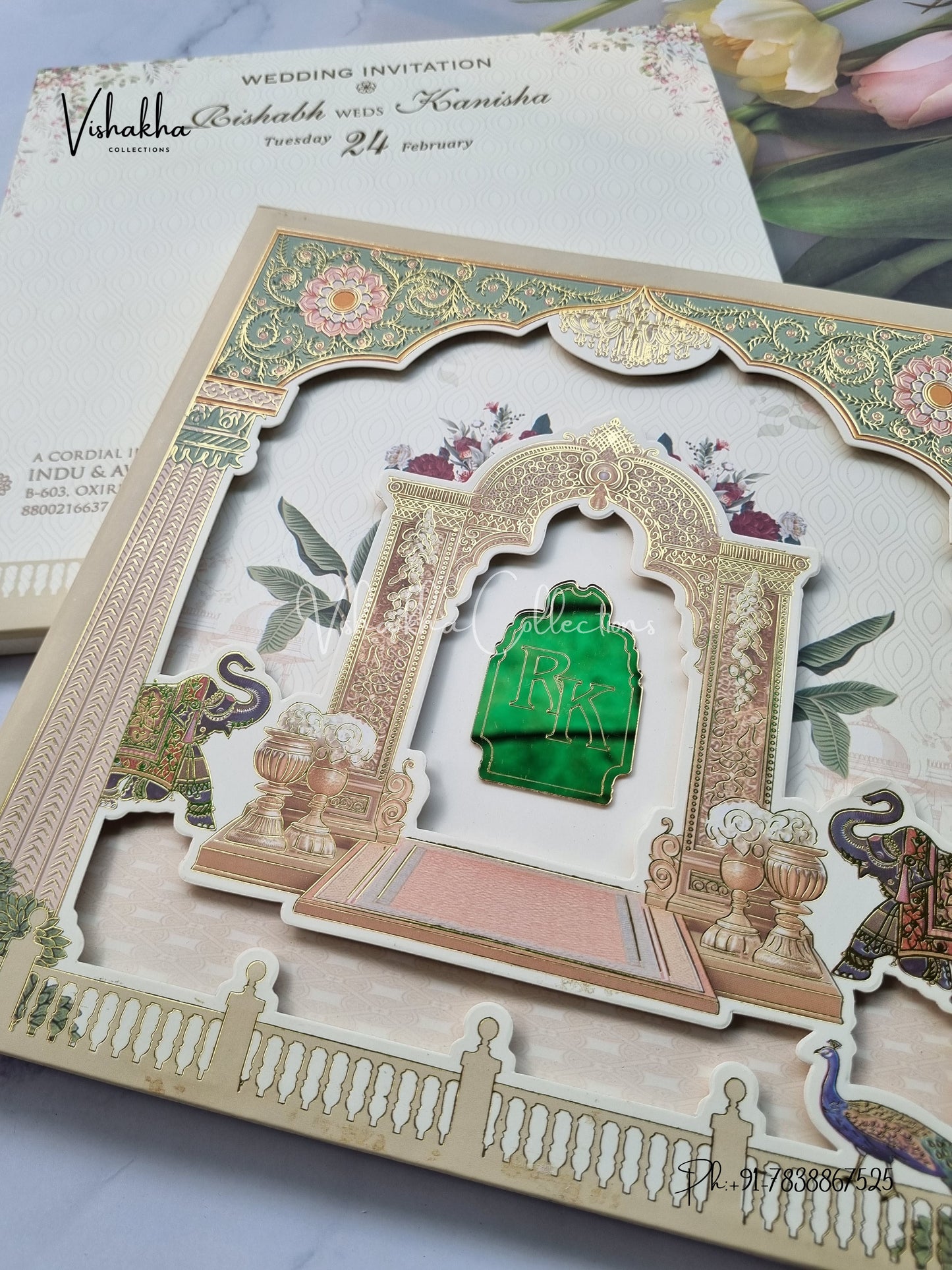 Semi Box Hathi Hindu Padded invitation Cards EJ-5048