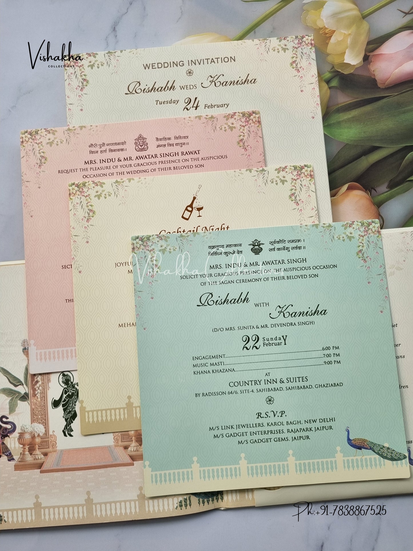 Semi Box Hathi Hindu Padded invitation Cards EJ-5048