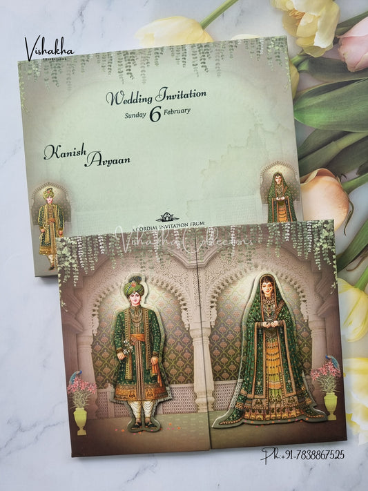 Semi Box Dulah Dulhan Double Door Hindu Sikh Padded invitation Cards EJ-5049