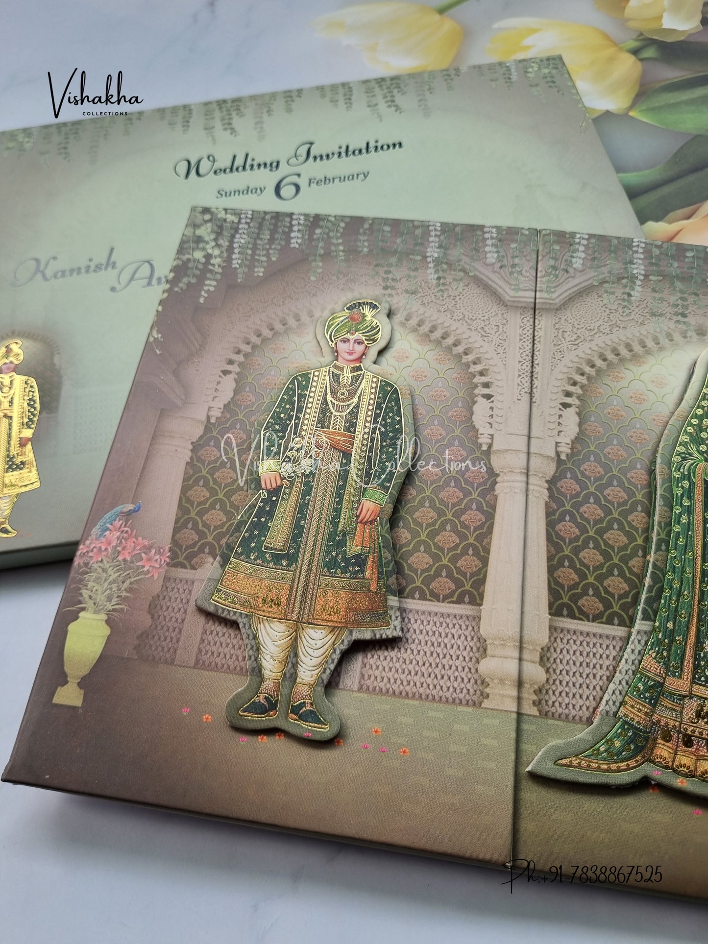 Semi Box Dulah Dulhan Double Door Hindu Sikh Padded invitation Cards EJ-5049