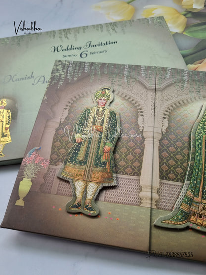 Semi Box Dulah Dulhan Double Door Hindu Sikh Padded invitation Cards EJ-5049