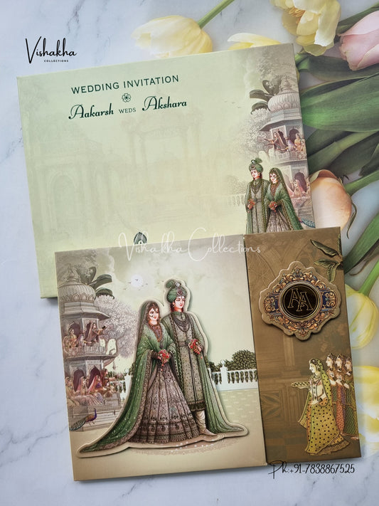 Semi Box Dulah Dulhan Double Door Hindu Sikh invitation Cards EJ-5050