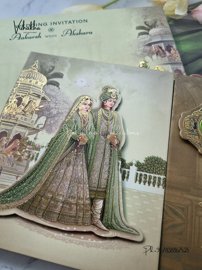 Semi Box Dulah Dulhan Double Door Hindu Sikh invitation Cards EJ-5050