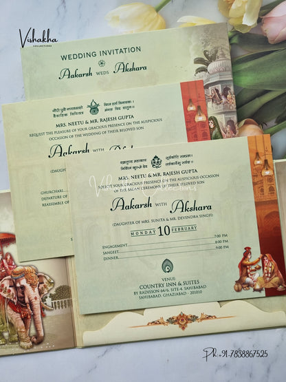 Semi Box Dulah Dulhan Double Door Hindu Sikh invitation Cards EJ-5050
