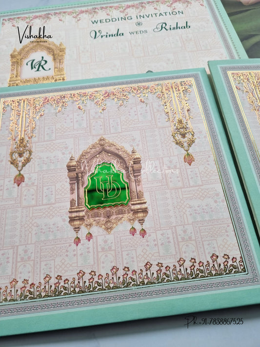 Flower Double Door Hindu Muslim Christian Sikh Padded invitation Cards EJ-5052