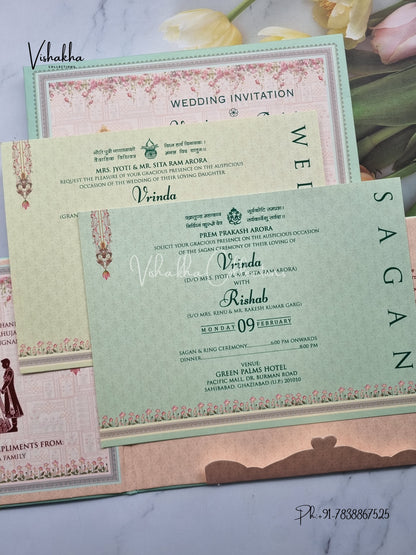 Flower Double Door Hindu Muslim Christian Sikh Padded invitation Cards EJ-5052