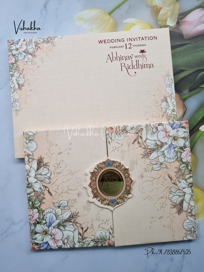Flower Double Door Hindu Muslim Christian Sikh Padded invitation Cards EJ-5053