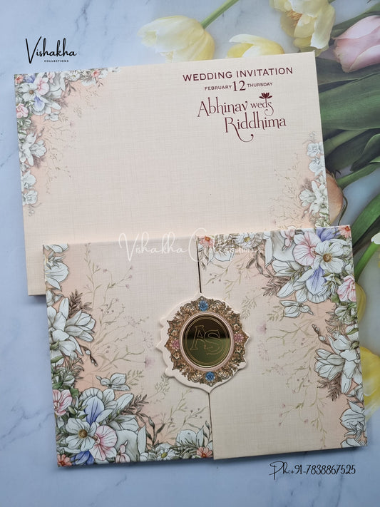 Flower Double Door Hindu Muslim Christian Sikh Padded invitation Cards EJ-5053