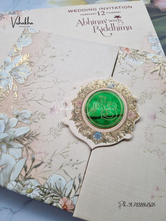 Flower Double Door Hindu Muslim Christian Sikh Padded invitation Cards EJ-5053