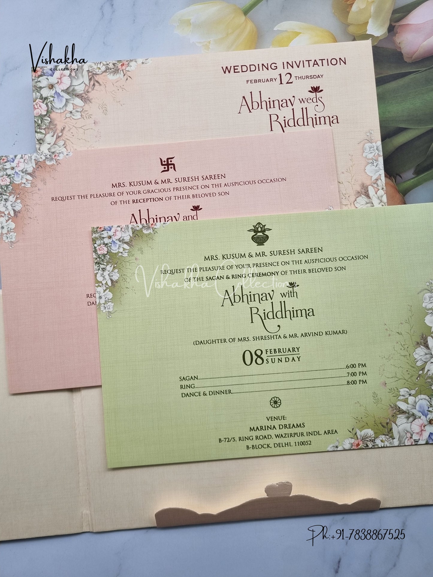 Flower Double Door Hindu Muslim Christian Sikh Padded invitation Cards EJ-5053