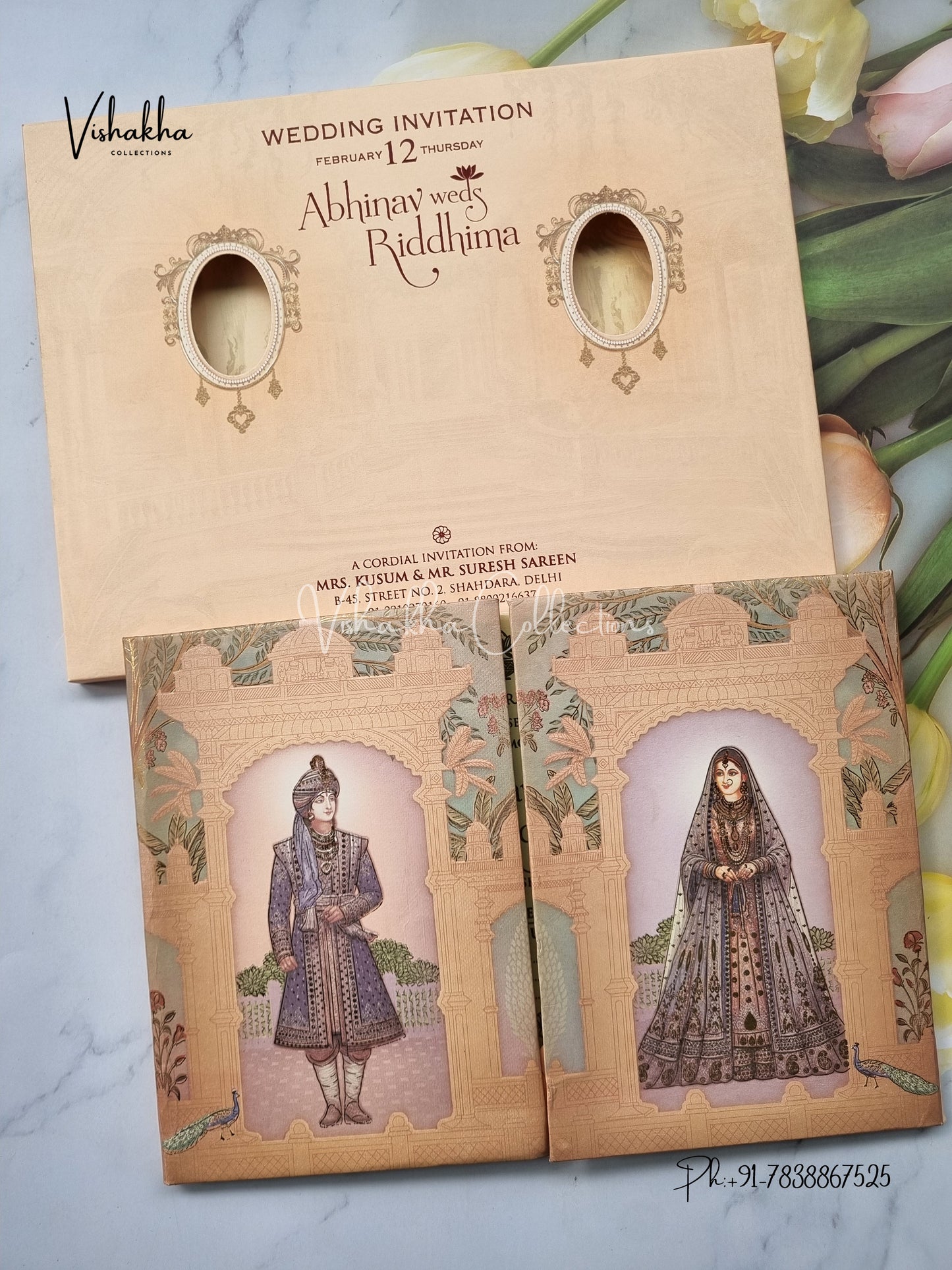 Dulah Dulhan Double Door Hindu Sikh Padded invitation Cards EJ-5054