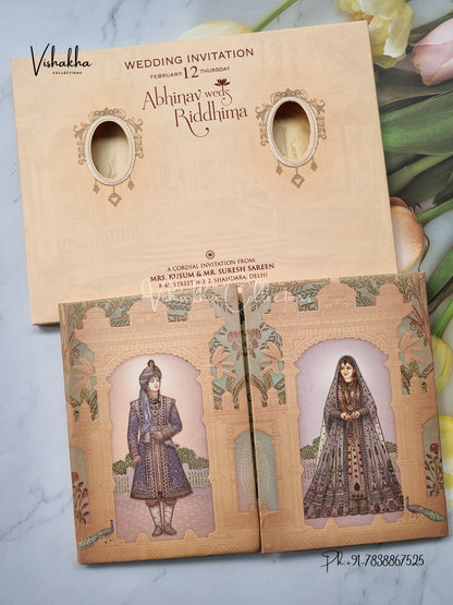Dulah Dulhan Double Door Hindu Sikh Padded invitation Cards EJ-5054
