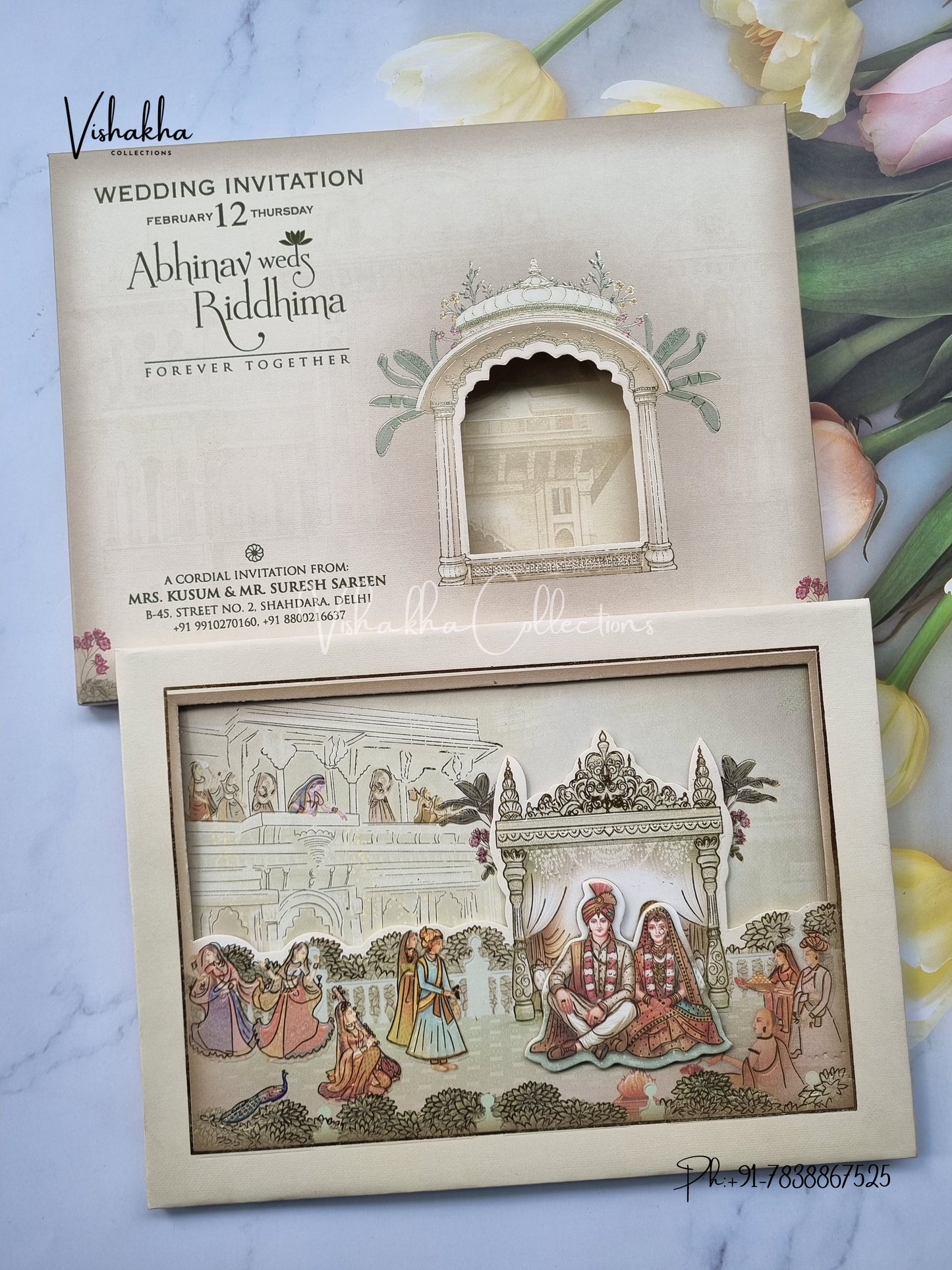 Barat Dulah Dulhan Hindu Sikh Padded invitation Cards EJ-5055