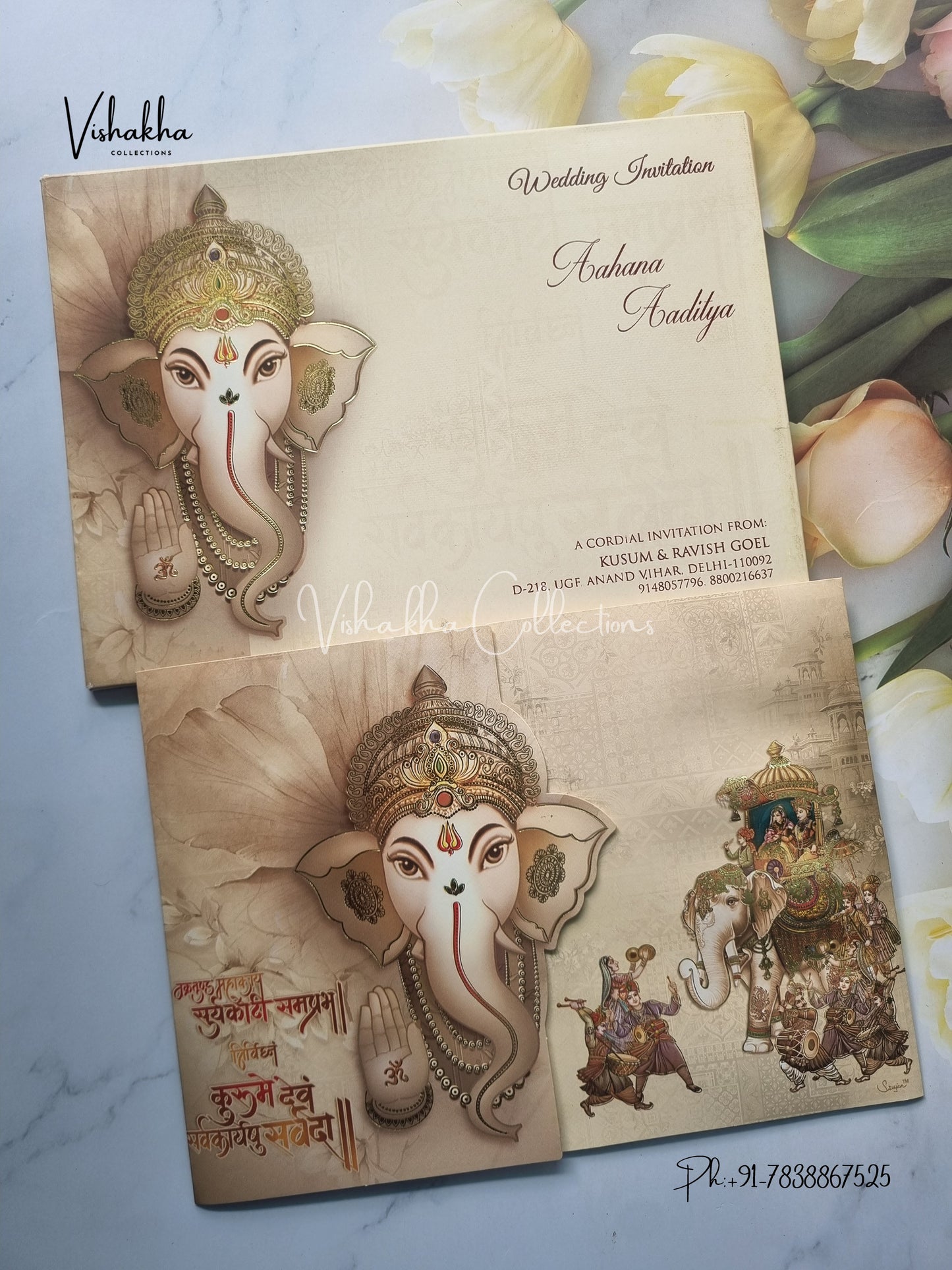 Barat Semi Box Ganesh Ji Double Door Hindu invitation Cards EJ-5057