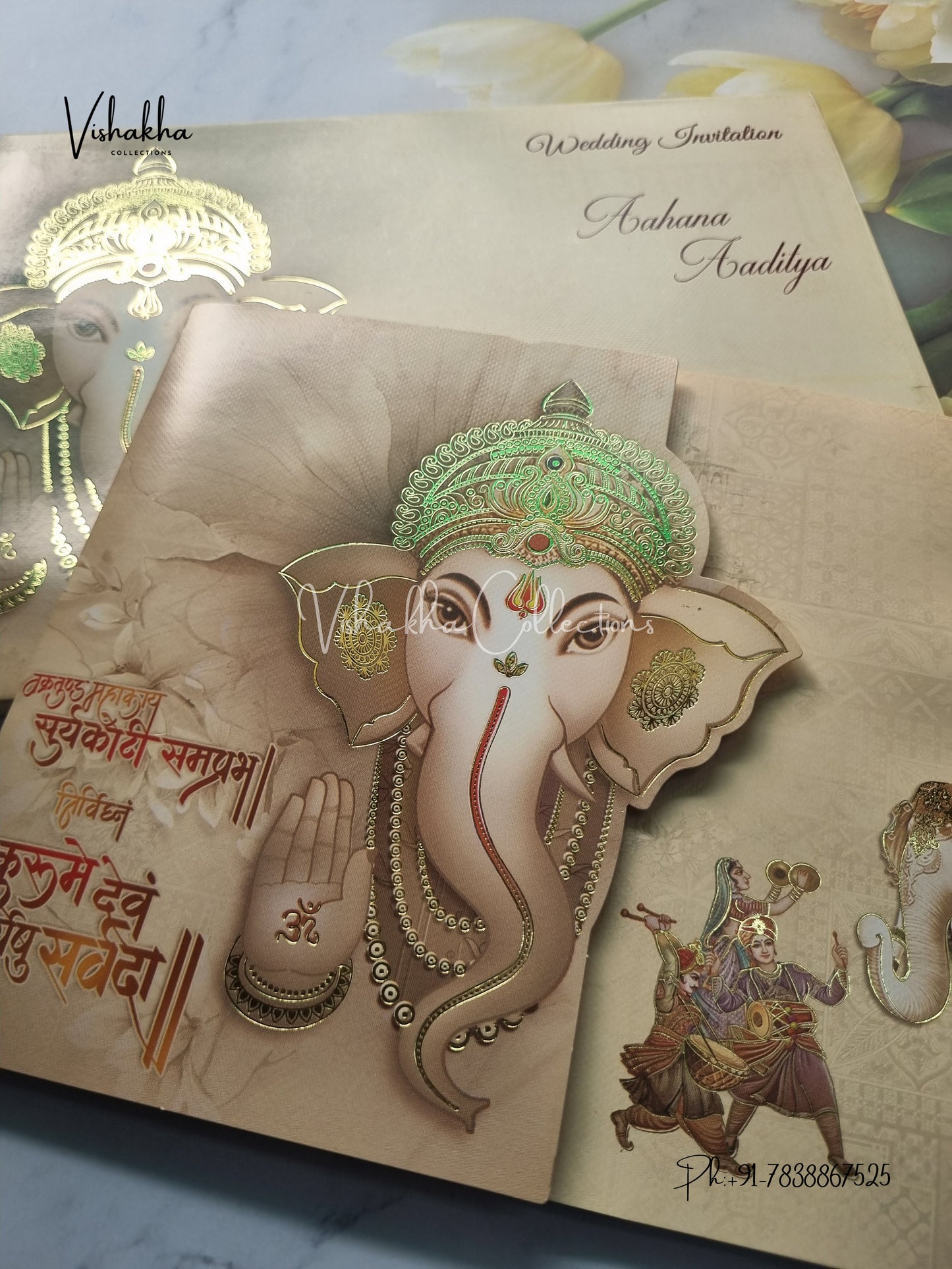Barat Semi Box Ganesh Ji Double Door Hindu invitation Cards EJ-5057