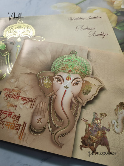 Barat Semi Box Ganesh Ji Double Door Hindu invitation Cards EJ-5057